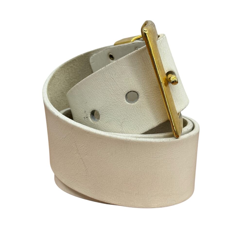 Garay Wide Leather Belt White Gold Vintage Womens SZ Small Minimalist Chic 60s - Picture 4 of 11